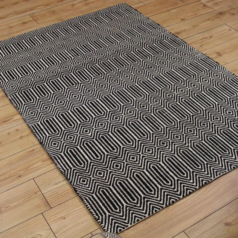 Image of Black/white Geometric Handmade Modern Wool Easy To Clean Rug Dining Room Bedroom And Living Room-120Cm X 170Cm