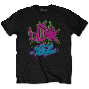 image of Blink-182 - Neon Logo Unisex Large T-Shirt - Black