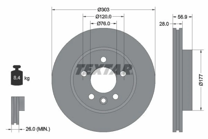 Image of Brake disc TEXTAR 92228905