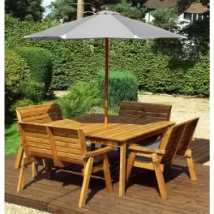 Image of Charles Taylor Eight Seater Square Table Set with 4 Benches and Parasol, Grey