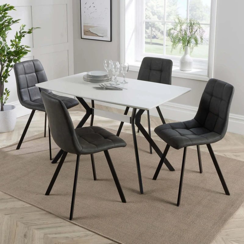 Image of Home Source Luxor Dining Table and 4 Leia Chairs Set White
