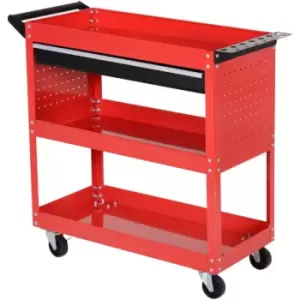 image of Durhand - 3-tier Tool Trolley Cart Roller Cabinet Storage Box Lockable Casters - Red