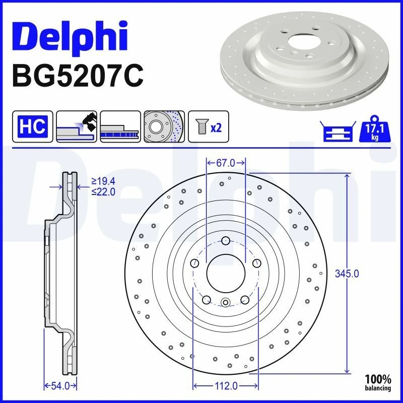 Image of DELPHI Brake disc DELPHI BG5207C