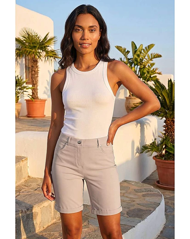 Image of Roman Originals Roman Turn Up Stretch Shorts Natural - Roman Originals - Size: 16 Natural Female 16 IK65646