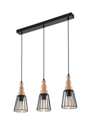 Image of Ingrid Bar Pendant Ceiling Light Black, 3x E27