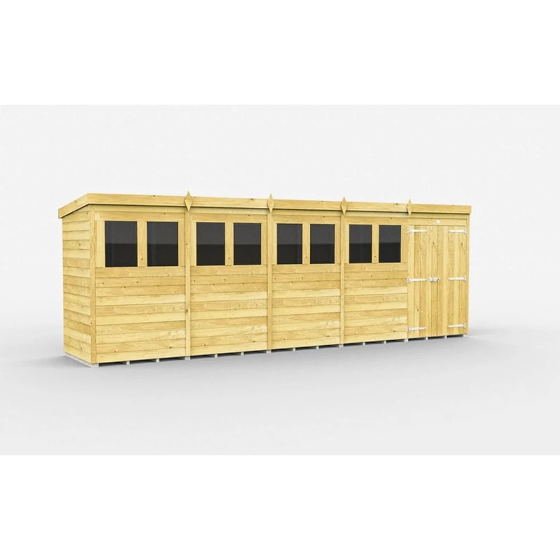Image of Buttercup Farm 20 x 4 Feet Pent Shed - Double Door W/ Windows - L118 x W589 x H201cm in Brown Brown Unisex