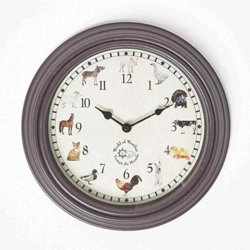 Image of Homescapes Farm Animal Sounds Quartz Wall Clock Brown