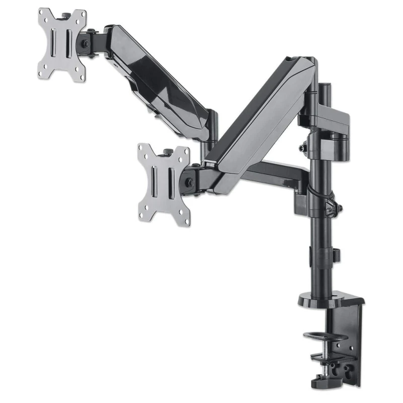Image of Manhattan Manhattan Dual Desk Mount for TV & Monitors (Full Motion Gas Spring), For screens 10" to 27", Clamp or Grommet Assembly, VESA compatability: