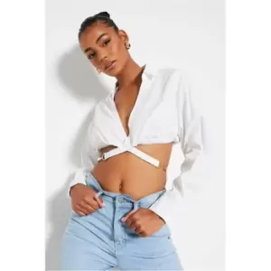 Image of I Saw It First White Wrap Around Hardware Detail Cropped Shirt - White