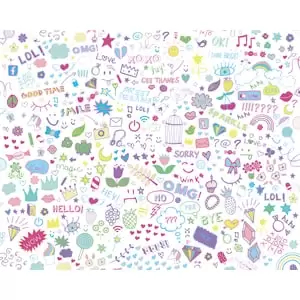 Image of Origin Murals Social Doodle Text Purple Wall Mural - 3.5 x 2.8m