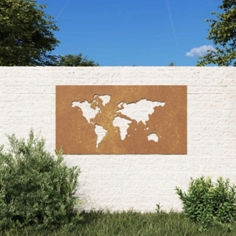 Image of vidaXL Garden Wall Decoration 105x55cm Corten Steel World Map Design, Brown 824498
