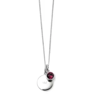 image of Personalised Sterling Silver Birthstone and Disc Pendant Necklace