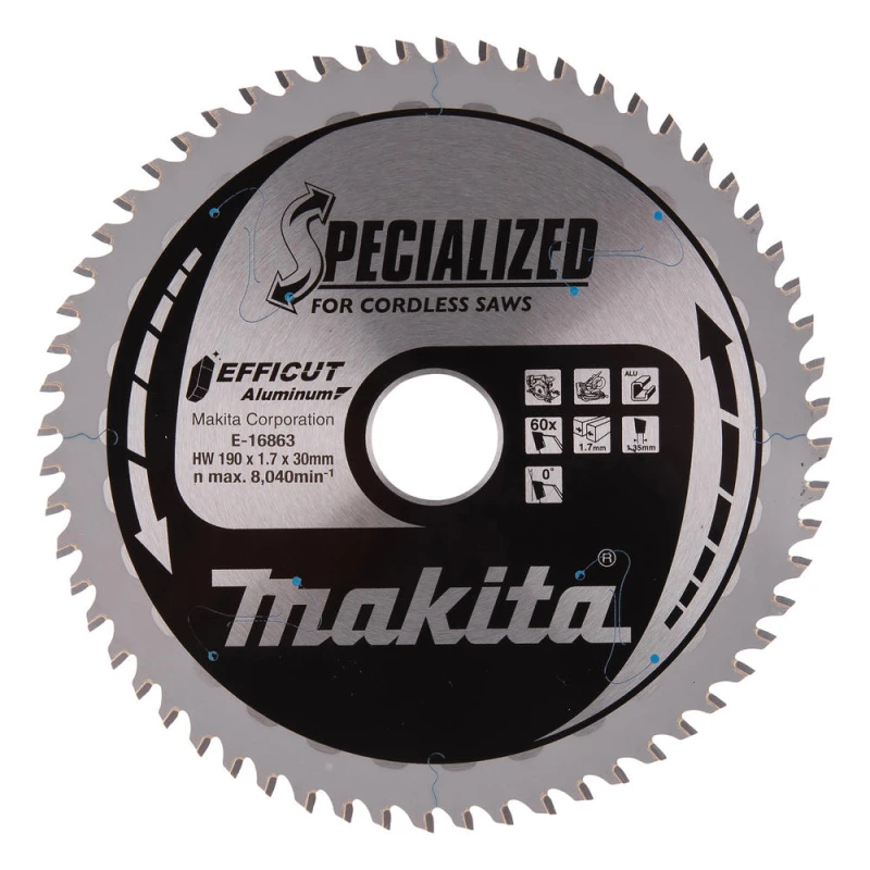 Image of Makita SPECIALIZED Efficut Aluminium Circular Saw Blade 190mm 60T 30mm E-16863