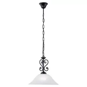 image of Pendant Ceiling Light Colour Black Shade White Glass Alabaster Bulb E27 1x60W