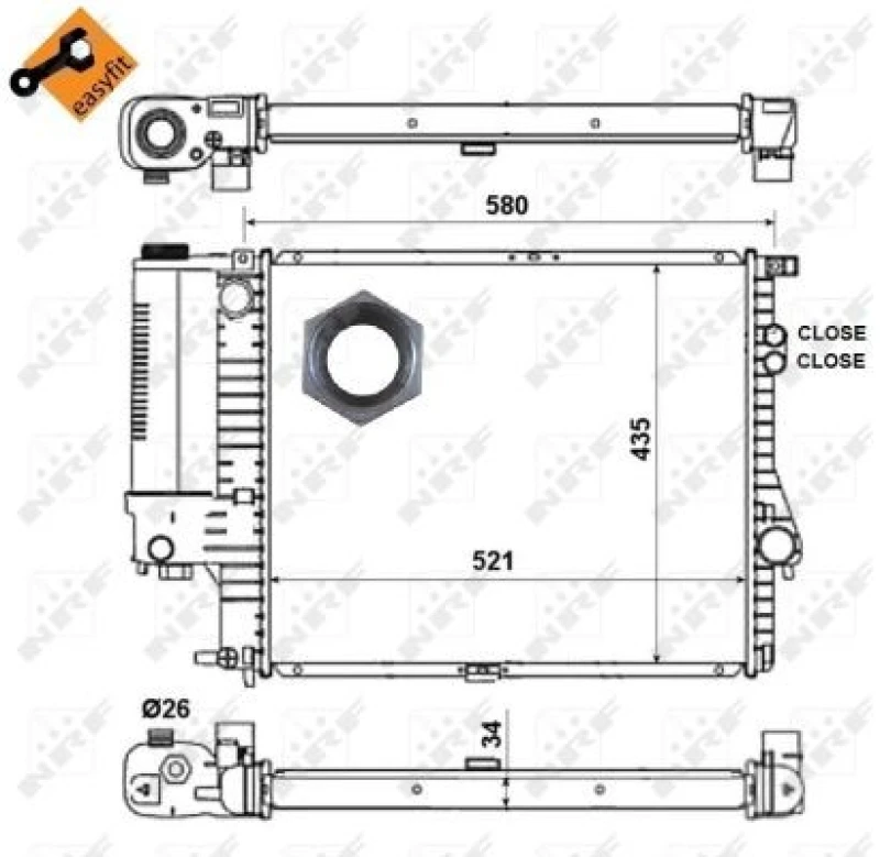Image of NRF 58247 Engine radiator Brazed cooling fins, Aluminium, with mounting parts Aluminium Radiator,engine cooling (470)