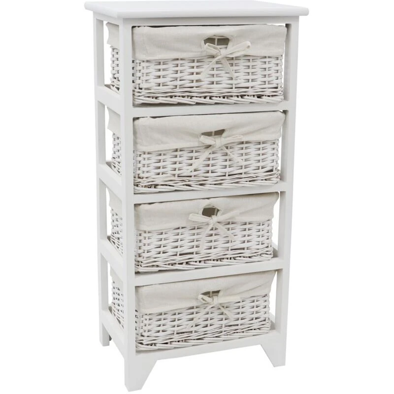 Image of JVL Wimborne 4 Draw Willow Storage Unit - White White