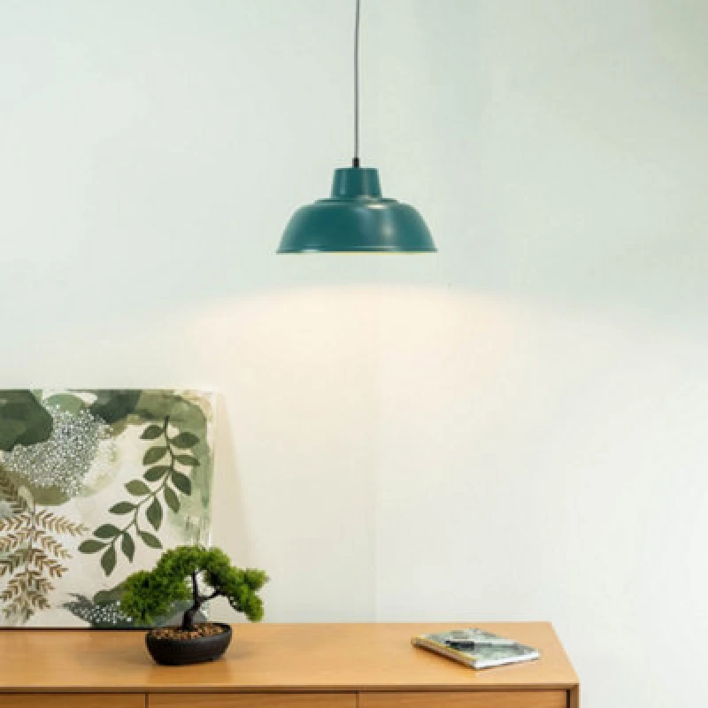Image of ValueLights Morris Metal Drop Hanging Pendant Ceiling Light with LED Bulb Blue