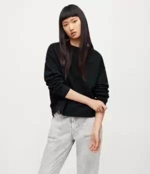 Image of AllSaints Womens Pippa Embellished Gem Sweatshirt, Ozone Black, Size: XS