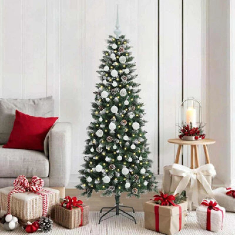 Image of vidaXL Artificial Christmas Tree with 150 LEDs, White Balls Green 66 x 66 x 150 cm, Green 3395811