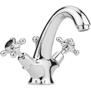 image of Topaz Black Crosshead Mono Basin Mixer Tap Dome Collar with Waste - Chrome - Hudson Reed