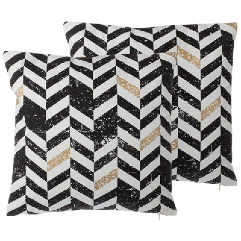 Image of Beliani Set Of 2 Decorative Cushions Helconia Cotton 45 X 45cm Multicolour Geometric Pattern