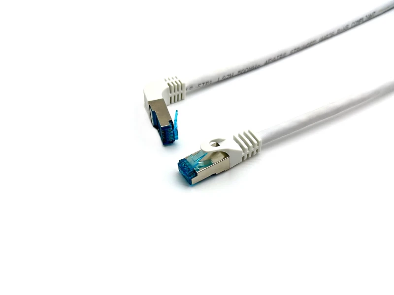 Image of Equip Cat.6A S/FTP Patch Cable. Angled to Straight plug. 1.0m. White