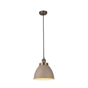 Image of Franklin 1 Light Dome Pendant Satin Taupe, Antique Brass Plate, E27