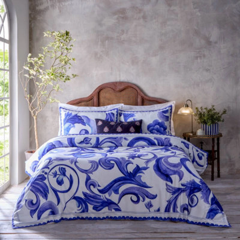 Image of Paoletti Paoletti Azzurro Printed 100% Cotton Duvet Cover Set in Blue Size: Super King Blue Super King Unisex 5025532824356