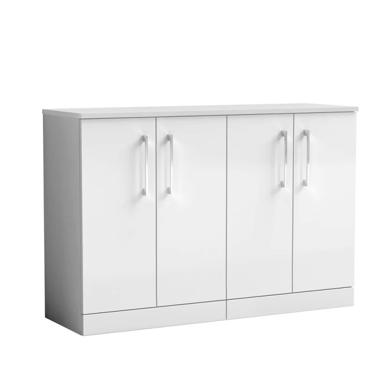 Image of Balterley Level 1200mm Floor Standing 4 Door Vanity Unit & Worktop - Gloss White White Unisex