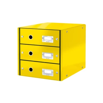 image of WOW Click & Store Drawer Cabinet (3 Drawers) with Thumbholes and Label Holders for A4 Formats Yellow