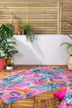 Image of Psychedelic Jungle Bright Floral Woven UV & Water Resistant Outdoor Rug