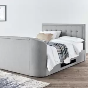 image of Carmel Ottoman Mid Grey Upholstered King Size tv Bed Frame - Grey