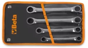 image of Beta Tools 195AS /B4 4pc AF Dbl End Flat BiHex Ratchet Ring Wrench Set 001950654