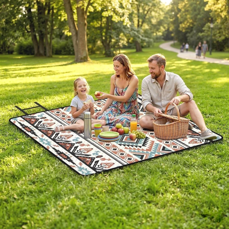 Image of OUTSUNNY Picnic Blanket, 200x200CM Beach Blanket Outdoor Picnic Mat Size: 2m x 2m Multicolor Unisex 2m x 2m
