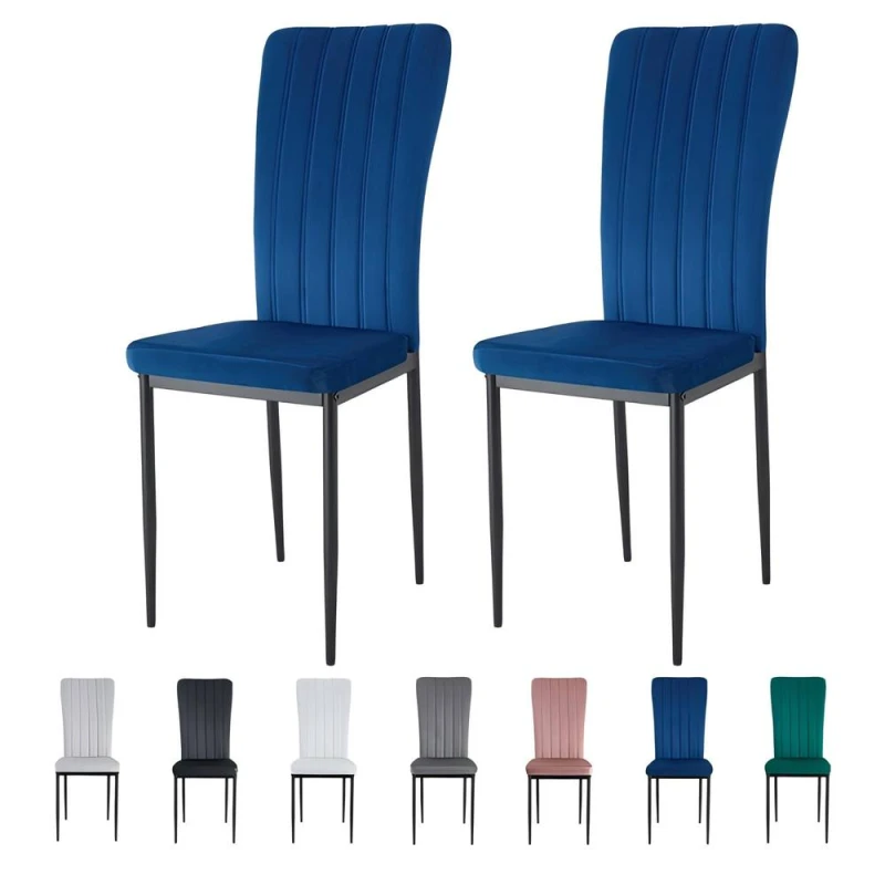 Image of MCC Elle Velvet Effect Set Of 2 Dining Chairs Blue ELLEBlue