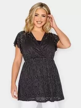 Image of Yours Wrap Broidery Top Black, Size 16, Women