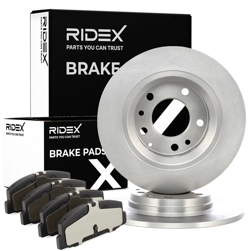 Image of RIDEX 3405B0352 Brake disc and pads set Rear Axle, Brake Disc Type: Solid, excl. wear warning contact Brake Set,disc brakes (3405)