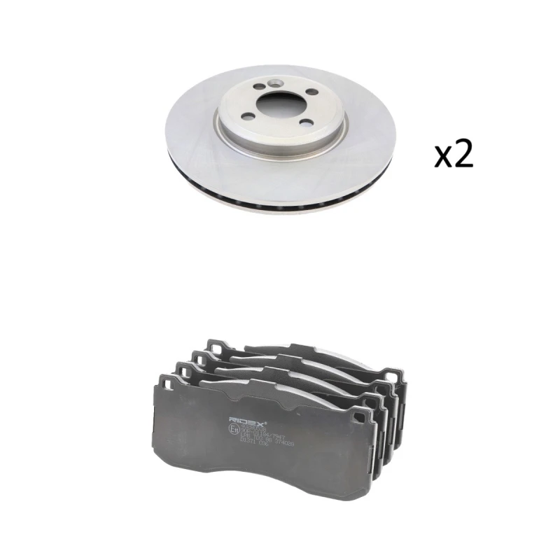 Image of RIDEX 3405B3109 Brake disc and pads set Front Axle, Brake Disc Type: Vented, excl. wear warning contact Brake Set,disc brakes (3405)