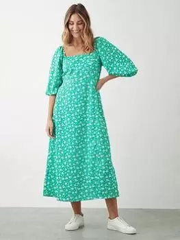 Image of Dorothy Perkins Floral Square Neck Midi Dress - Green, Size 10, Women
