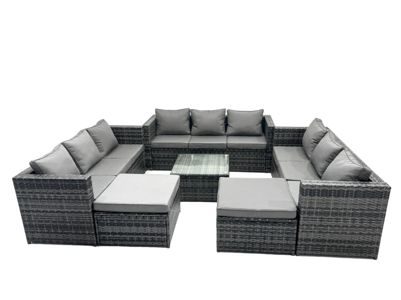 Image of Fimous 11 Seater Patio Lounge Sofa Set with 2 Big Footstools in Dark Grey Dark Grey Unisex
