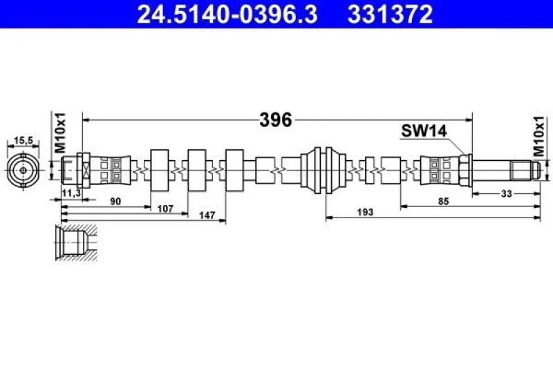 Image of ATE 24.5140-0396.3 Brake Hose Brake Hose (83)
