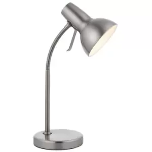 image of Adjustable Neck Desk Lamp Satin Nickel Industrial Metal Shade Table Work Light