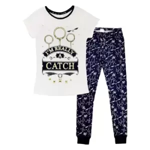 Image of Harry Potter Womens Quidditch Short-Sleeved Pyjamas (16-18 UK) (White/Navy)