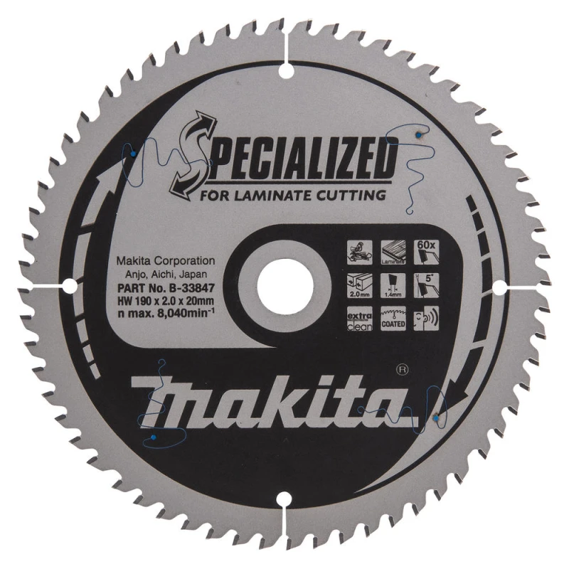 Image of Makita SPECIALIZED Circular Saw Blade for Laminate Cutting B-33847 Diameter: 190mm