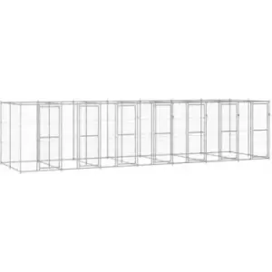 Image of Vidaxl - Outdoor Dog Kennel Galvanised Steel 16.94 m² Silver