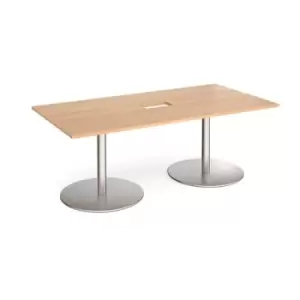 Image of Eternal rectangular boardroom table 2000mm x 1000mm with central cutout 272mm x 132mm - brushed steel base and beech top