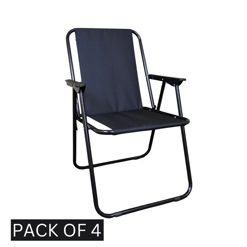 Image of 4 Pack Black Folding Canvas Camping / Festival / Outdoor Chairs with Plastic Arm Rests