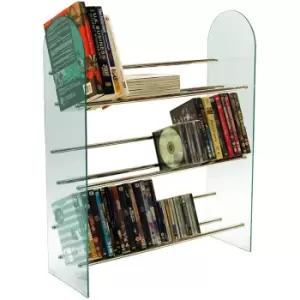 Image of LUXOR - 3 Tier 171 CD / 117 DVD Media Storage Shelf Rack - Glass / Chrome - Silver