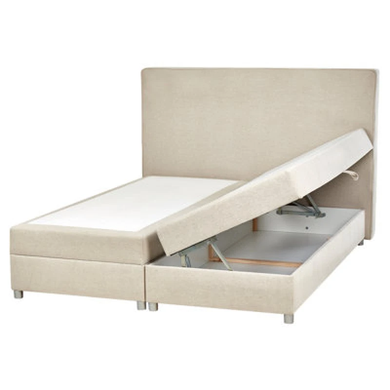 Image of Beliani Divan Bed With Storage Fabric Minister 160 X 200 Cm (Eu King Size) Light Beige