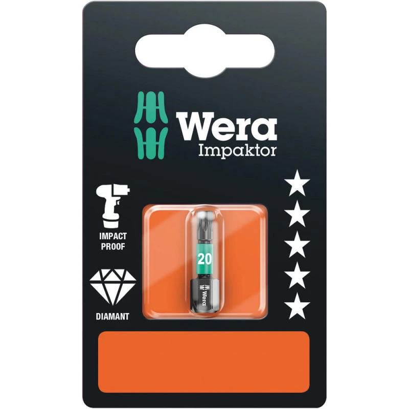 Image of Wera 867/1 Impaktor Torx Screwdriver Bits T20 25mm Pack of 1 5073924001